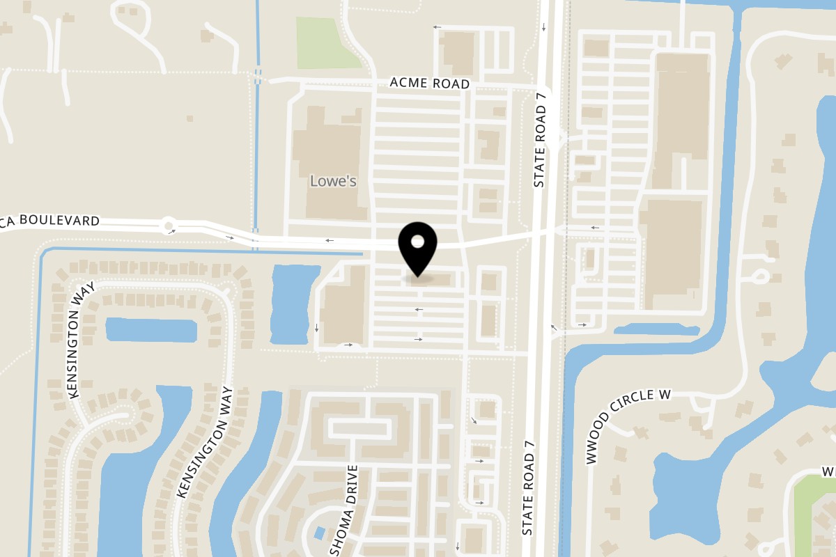 Map showing the location of Kenzo Thai & Sushi on 123 S State Rd 7 #201B in Royal Palm Beach